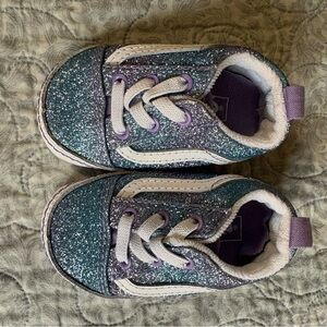 Vans sparkly blue infant shoes, never worn and in like new condition, size 2.